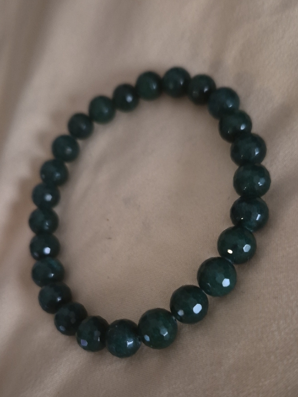 Faceted Green Agate Strand Natural Round Gems Beaded  Stretch Bracelet